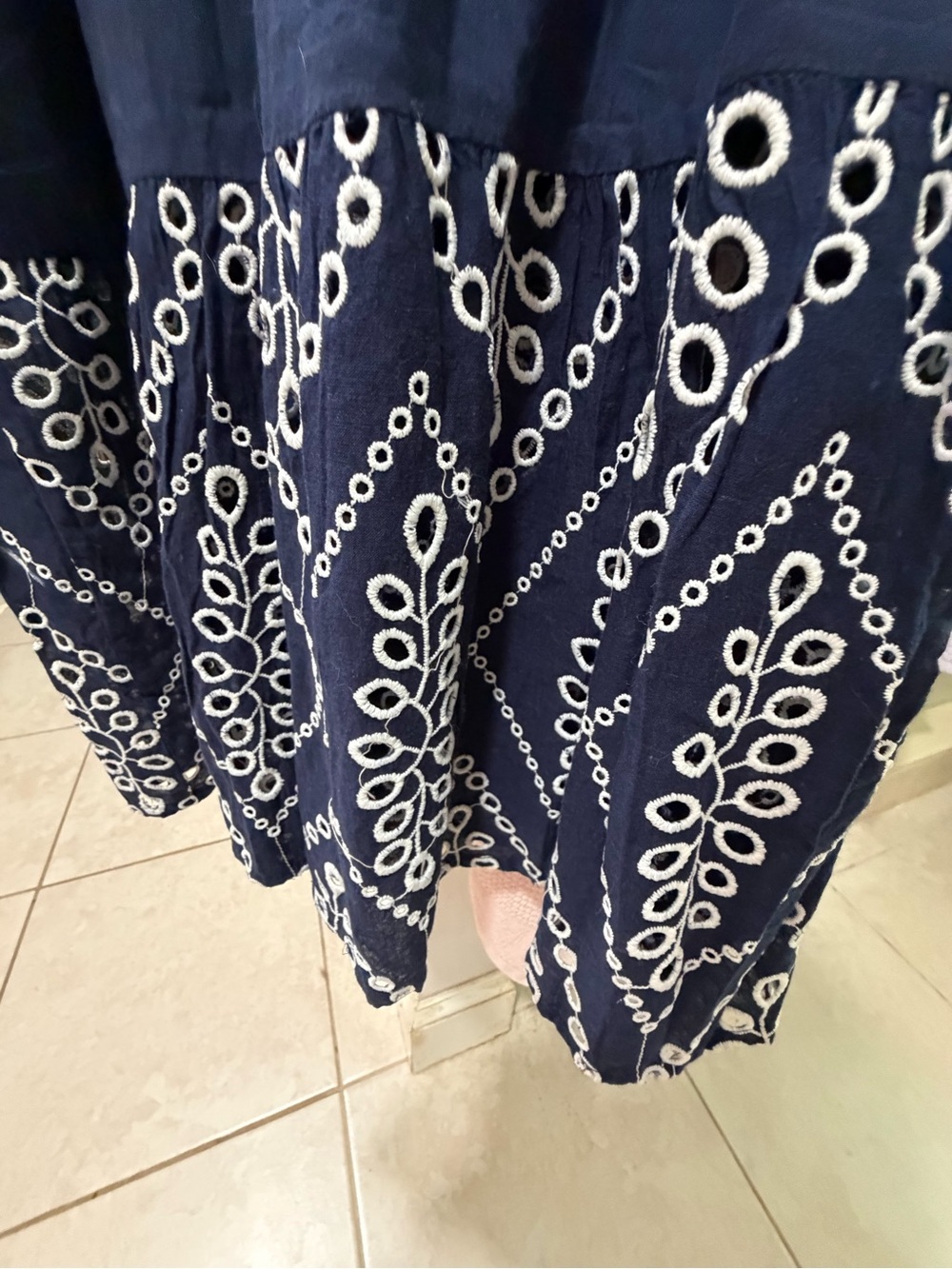 Navy Embroidered eyelet Sleeveless Midi Dress - Picture 5 of 6